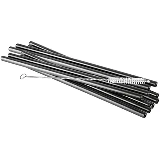 APS Trinkhalme Edelstahl, 10er-Set, inkl. Reinigungsbürste, Ø 8 mm, Länge: 21,5 cm,