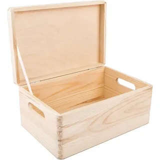 Creative Deco Holzkiste mit Deckel | 30 x 20 x 14 cm (+/-1cm) | Erinnerungsbox Baby Groß Holzbox mit Deckel Unlackiert Kasten | mit Griffen | Für Dokumente, Spielzeuge, Werkzeuge| ROH & UNGESCHLIFFEN