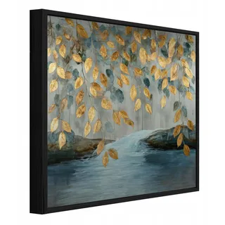 BILDER mit Rahmen Blätter Hängend Golden 50x50 cm