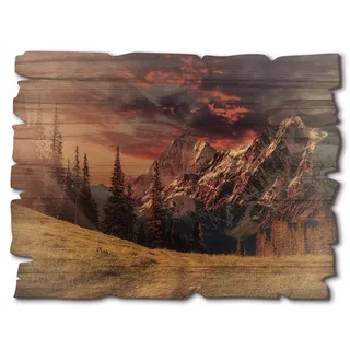 ARTland Wanddeko Bild aus Holz Holzbild vintage Deko 40x30 cm Alpen Landschaft Berge Natur Wald Gebirge Landhausstil Bäume U1RI