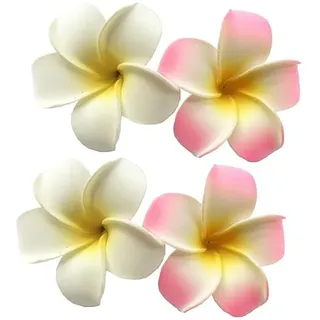 Hawaii Blumen Haarclips 4er-Set – 7cm Schaumstoff Frangipani Blüten in Weiß and Rosa für Strandparty and Festival