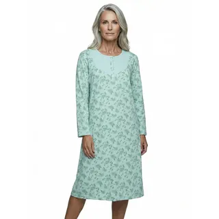 Zeitlos Nachthemd Damen Langarm Romy mit Chrysanthemen M-6XL Schlafshirt kleine Knopfleiste mit Raffung an der Brust - 6XL