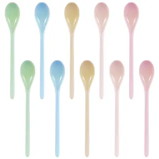 QMLING 10 Stück Eierlöffel Kunststoff, Farbe Plastik Löffel, Plastiklöffel Lang aus Porzellanimitat, Langer Griff Melamin Löffel für Kaffee Getränke Joghurt Eier und Eis