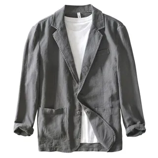 Icegrey Sakko Herren Baumwoll Leinen Regular Fit Schalkragen Anzugjacke 2 Knopf Jacke für Hochzeit Freizeit, Grey, M