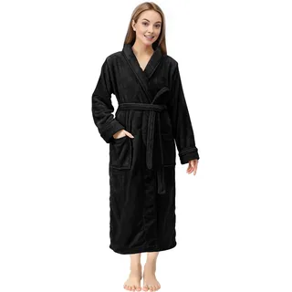 NY Threads Damen-Bademantel aus Fleece, Schalkragen, weicher Plüsch, Spa, schwarz, Large - L