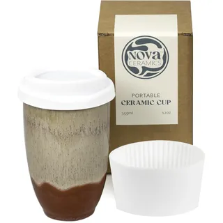 NOVA CERAMICS Reisebecher – Keramikbecher mit Deckel – Keramik-Reisebecher zum Mitnehmen – mikrowellen- und spülmaschinenfest, Keramik-Kaffeebecher – Geschenke für Frauen, Männer, Ihn, Sie – 355 ml
