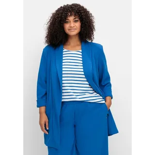 Longblazer SHEEGO "Große Größen", Damen, Gr. 58, blau (kobalt), Obermaterial: 95% Polyester, 5% Elasthan, unifarben, casual, figurumspielend lang, 3/4-Ärmel, Blazer, mit Schalkragen und 3/4-Ärmeln
