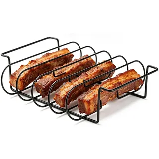Grillgestelle, Spareribs Halter aus Edelstahl für Gas- und Kohlegrill – Braten- und Rippchenhalter für 5 Rippchen – Backofen- & spülmaschinengeeignet – 33 x 29 x 8 cm