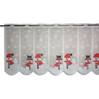 Clever-Kauf-24 Scheibengardine Schneemann Schneeflocke | HxB 50x140cm | rot weiß | für die Adventszeit Weihnachten Winter