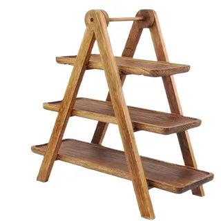 Etagere Holz, 3 Etagen Teller, 3 Stöckige Obstschale Snackbar Cupcake Ständer Rechteckige, Ablage Für Desserts Kuchen Käse Wurst Party