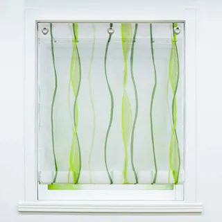 Joyswahl Voile Ösenrollo Transparenter Raffrollo mit Wellen Muster »Emily« Schals Fenster Gardine mit Hakena Raffrollo ohne Bohren BxH 80x140cm Grün 1 Stück