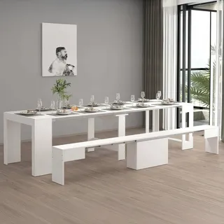 Dmora - Tisch- und Stuhlset Crispin, Mehrzweckkomposition, Set mit Konsole und 1 ausziehbarer Bank, 100% Made in Italy, 66 x 25 x 45 cm, glänzendes Weiß