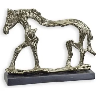 Casa Padrino Luxus Aluminium Deko Skulptur Pferd Silber / Grau 27,8 x 6,5 x H. 21,2 cm - Aluminium Deko Figur mit Holzsockel - Wohnzimmer Deko - Sc...