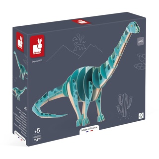 Janod Kinderpuzzle Diplodocus Dinosaurier-42-teiliges 3D-Puzzle-Bauspiel-FSC-Pappe Ab 5 Jahre, J05840, Blau