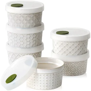 DOWAN Creme Brulee Schälchen mit Deckel 6er Set, 230 ml Porzellan Souffle Förmchen Backofenfest, Creme Brulee Schalen, Mini Auflaufform für Leckere Würzfleisch, Crème Brûlée, Dip-Saucen, Aufläufe