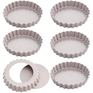 Tartelette Förmchen 6er-Pack, 10 cm mit Hebeboden & Antihaftbeschichtung - Quicheform und Tarteform für Obstkuchen, Weihnachtsgebäck und Familienessen