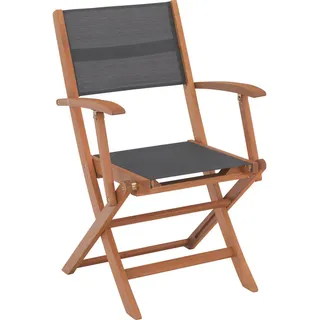 Ambia Garden Gartenklappsessel, Grau, Natur, Holz, Textil, Akazie, massiv, X-Form, 56x90x58 cm, klappbar, Gartenmöbel, Gartenstühle, Gartenklappstühle