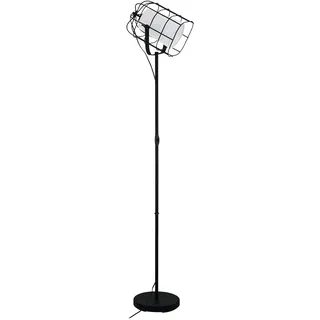 EGLO Stehlampe Bittams, 1 flammige Stehleuchte Vintage, Industrial, Standleuchte aus Stahl und Textil, Wohnzimmerlampe in Schwarz, Weiß, Lampe mit Schalter, E27 Fassung