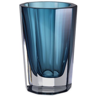 Casa Padrino Luxus Deko Glas Vase Blau Ø 12 x H. 18 cm - Elegante handgefertigte 8-eckige Blumenvase - Deko Accessoires