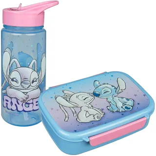 Scooli - Stitch Kindergeschirr Geschenkset - Set bestehend aus Brotdose und Trinkflasche - ideal für Schule oder Kindergarten – ab 4 Jahren – aus Kunststoff