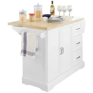 SoBuy Küchenwagen FKW41, Kücheninsel auf Rollen, Servierwagen Rollwagen Barwagen, Küche, Küchenschrank Sideboard Kücheninsel mit erweiterbarer Arbeitsfläche beige