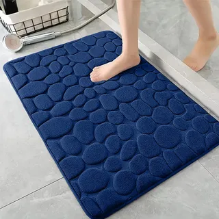 AMFUN Memory Foam Badezimmer Badeteppiche, Memory Schaum Badematte, Waschbar Badematte, 50x80CM Saugfähige Badvorleger, Maschinenwaschbar (Marineblau)