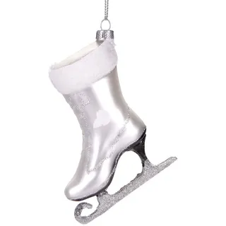 BRUBAKER Christbaumschmuck Handbemalte Weihnachtskugel Weißer Schlittschuh, Weihnachtsanhänger aus Glas, mundgeblasenes Unikat - ca. 10 cm bunt|schwarz|silberfarben
