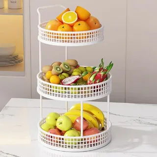 JUNYFFF Obstkorb, 3 Etagen Obstkorb Für Mehr Platz Auf Der Arbeitsplatte, Obstschale Metall, Obst Etagere 3 Stöckig Perfekt Für Obst, Gemüse, Snacks, Haushaltsgegenstände,Weiß