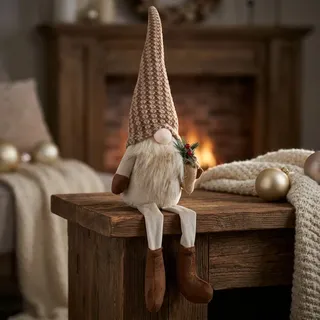 Wichtel Kantenhocker Deko Figur Gnom sitzend 25cm (65cm) Weihnachtswichtel braun