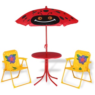 DEUBA Kindersitzgruppe 2x Klappstuhl 1x Tisch mit Sonnenschirm Kindermöbel Garten Tisch Sitzgruppe für Kinder