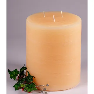 3 Docht Rustic-Kerzen XXL mit Struktur, Farbe: Champagner, Crem, Größe: 20 x 17 cm Ø. Eine schöne Rustik-Kerze für Ihr Zuhause. 3 Wick Pillar Candles. (4005)