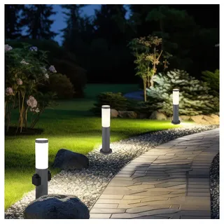 Globo Sockelleuchten, Leuchtmittel nicht inklusive, Außenstehlampe Sockelleuchte Gartenlampe Steckdose Edelstahl 3er Set