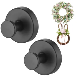 Schwarzer Kranz-Türaufhänger, robuste Kranz-Saugnapfhaken für Herbst, Halloween, Weihnachtsdekorationen, 2 Stück, starke, wiederverwendbare Kranzaufhänger, Willkommensschild, Haustür, Fenster