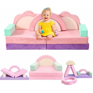 Klein Brn 11-teiliges modulares Kindersofa aus Samt für Kinder - Spielsofa I Bodensofa & Schlafsessel ab 1 Jahr (Blüte)