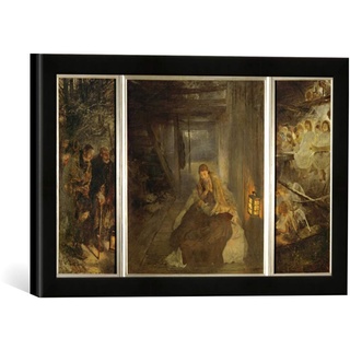 Gerahmtes Bild von Fritz von Uhde Fritz von Uhde, Die heilige Nacht, Kunstdruck im hochwertigen handgefertigten Bilder-Rahmen, 40x30 cm, Schwarz matt