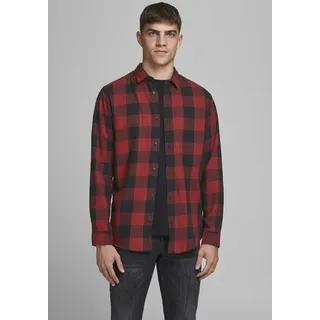 JACK & JONES Gingham Twill Langarmhemd Brick Red / Slim Fit M