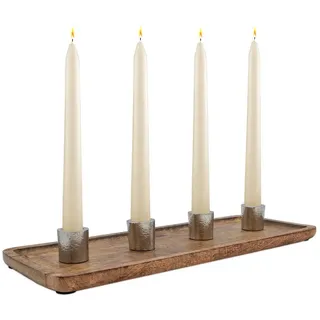 Spetebo Kerzentablett aus Mango Holz (Kerzenständer, 1 St., für 4 Stabkerzen), mit Anti-Rutsch-Pads an der Unterseite beige