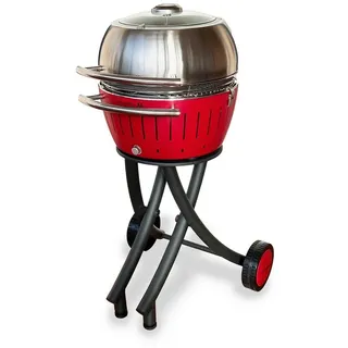 LotusGrill Holzkohlegrill LotusGrill XL Gartengrill Set Feuerrot-Grillwagen /-haube XL Edelstahl