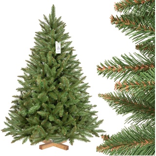 FairyTrees Weihnachtsbaum künstlich 150cm FICHTE Natur mit Christbaum Holzständer | Tannenbaum künstlich mit grünem Stamm | Made in EU