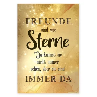 Wandschild Freunde sind wie Sterne Bild aus Alu Dibond gold glänzend - Vintage Deko Geschenk
