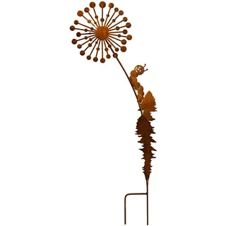 Bornhöft Gartenstecker Pusteblume mit lustiger Raupe aus Edelrost Metall Rost Gartendeko Edelrost rostiger Beetstecker 116cm