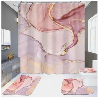 Mutig Duschvorhang Duschvorhang 180x180cm Marmor, Beschwerter Saum Antischimmel Textil (Waschbar Polyester Stoff Badevorhänge mit 12 Duschvorhangringen, Duschvorhang ohne Bohren,Wasserabweisender dekorativer Vorhang), Perfekt für Badezimmer, Wohnzimmer, Büro, Küche, Hotel und Camping rosa