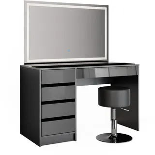 Vicco Schminktisch Sherry Anthrazit 120 cm mit LED-Spiegel und Hocker