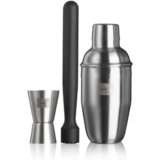 Vacu Vin Cocktailset – 3-teiliges Bar-Starter-Kit mit Stößel, Messbecher & Rezeptheft – Kompaktes Barkeeper-Set für Zuhause – Cocktail-Set für Anfänger & Geschenkidee