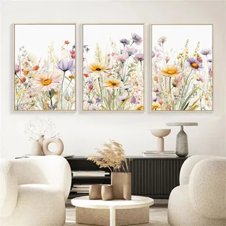Uixxducc Blumen Poster Wohnzimmer Bilder 3er Set Gänseblümchen Wandbilder Aesthetic Bilder Leinwand Kunstdrucke Wandposter Ohne Rahmen (21 x 30 cm)