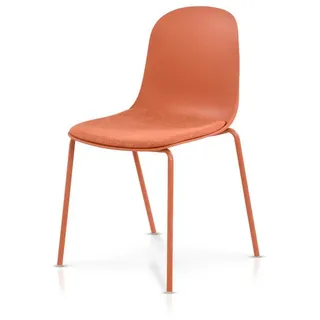 KHG Stapelstuhl Küchenstuhl Orange, bis 120 kg belastbar, Minimalistischer Stil, Stapelbar, 4-Fußgestell, Ton-in-Ton Kunststoffsitzschale gepolstert