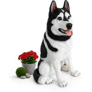 Relaxdays Gartenfigur Hund Husky 86 cm Schwarz/Weiß