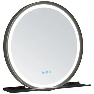 AQUALAVOS Rahmenspiegel-rund Rund Wandspiegel mit LED Beleuchtung Badspiegel 60 cm mit Ablage, Badezimmerspiegel Antibeschlag Dimmbar 3 Lichtfarben mit Rahmen