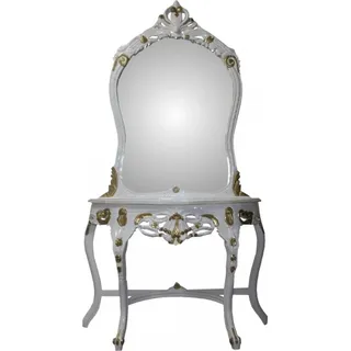 Casa Padrino Barock Spiegelkonsole Weiß/Gold  mit Marmorplatte - Konsole - Schminkkonsole - Limited Edition