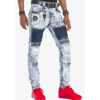 Röhrenjeans CIPO & BAXX Gr. 31, Länge 34, grau (grau, weiß) Herren Jeans mit extravaganter Waschung in Straight Fit